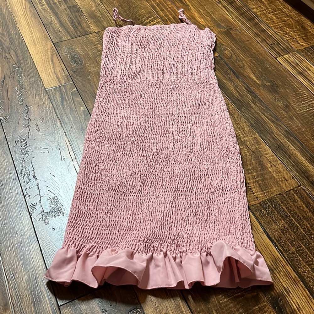 SHEIN pink dress, ruffle hem